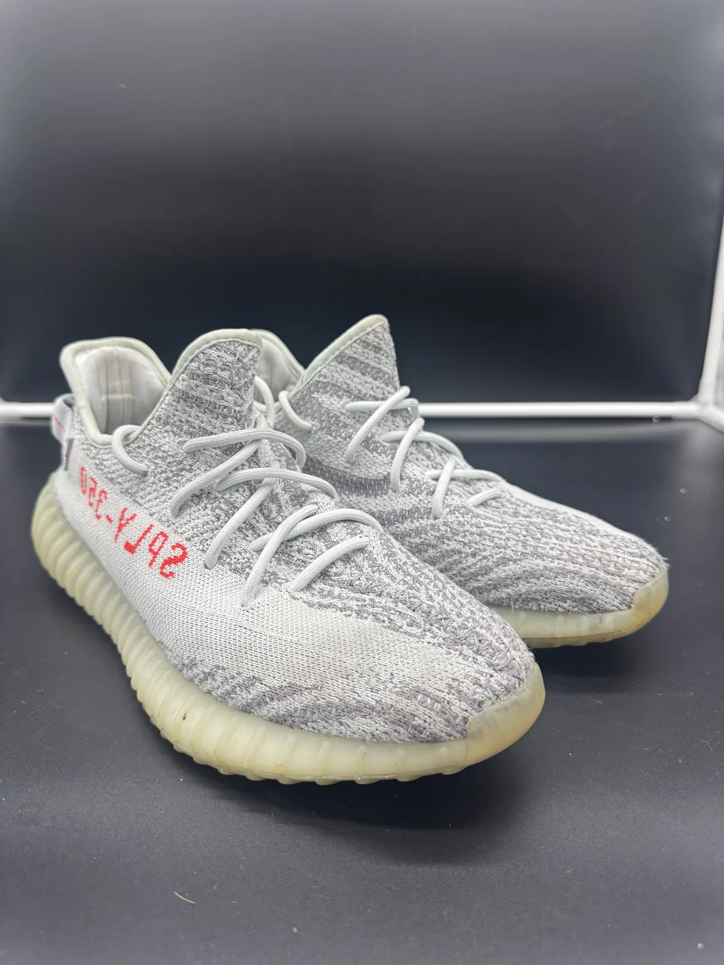 Grey Yeezy 350 before sneaker cleaning